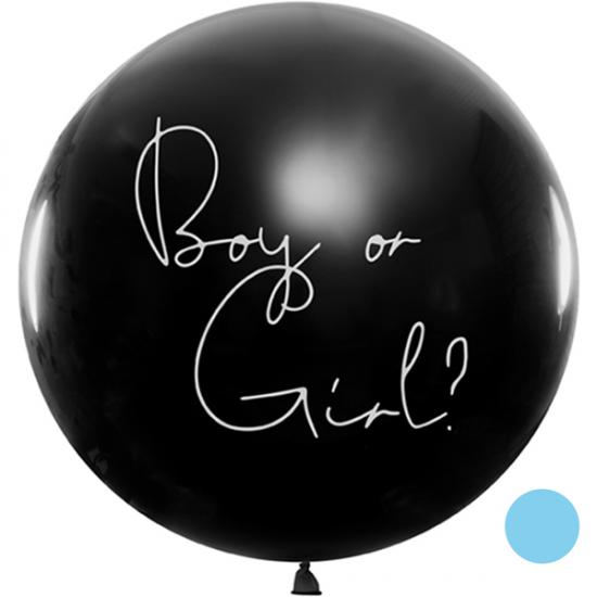 Riesenballon "BOY or GIRL" mit blauem Konfetti 