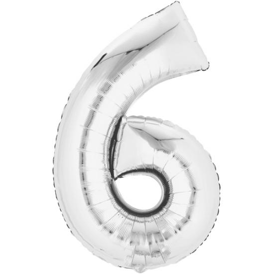 Folienballon Zahl XL "6" silber 