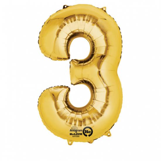 Folienballon Zahl XL "3" gold 