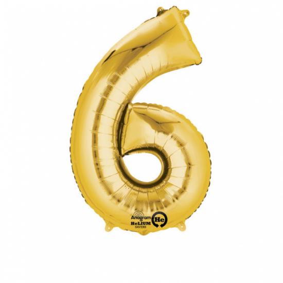 Folienballon Zahl XL "6" gold 