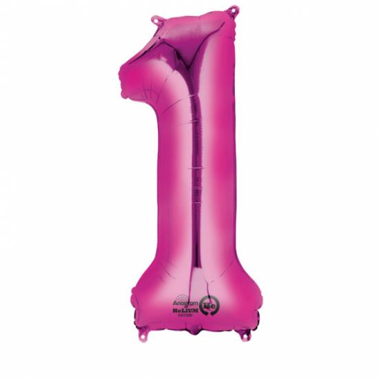 Folienballon Zahl XL "1" pink 