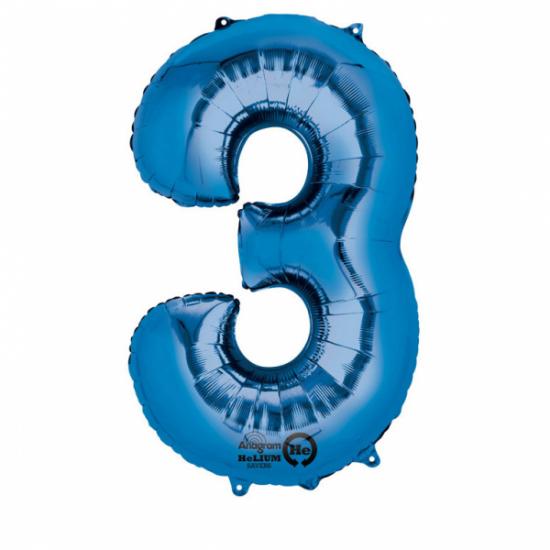Folienballon Zahl XL "3" blau 