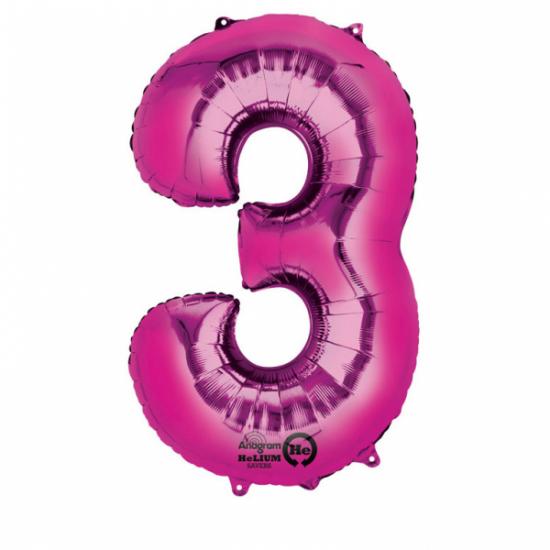 Folienballon Zahl XL "3" pink 