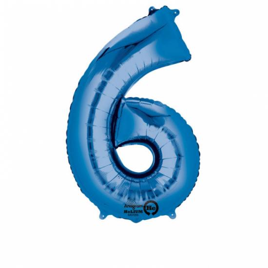 Folienballon Zahl XL "6" blau 