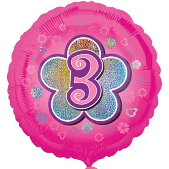 Folienballon "3. Geburtstag", rosa, 43cm 