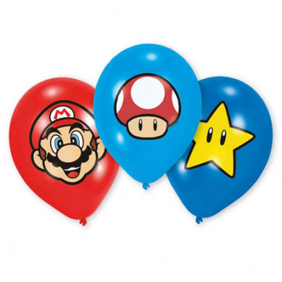 Luftballon "Super Mario" rot-hellblau-blau, 6 Stück 