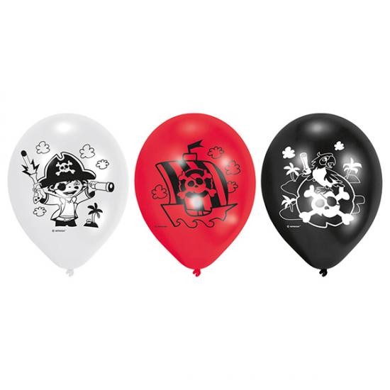 Luftballon "Piraten" weiß-rot-schwarz, 6 Stück 