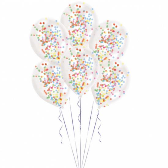 Luftballon "Konfetti" transparent, 6 Stück 