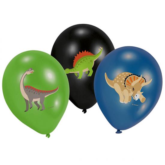 Luftballon "Dinosaurier" grün-schwarz-blau, 6 Stück 