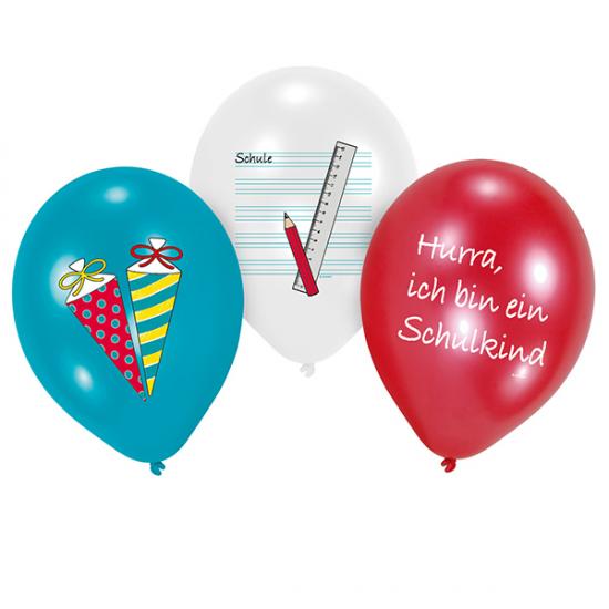 Luftballon "Schulanfang" türkis-weiß-rot, 6 Stück 