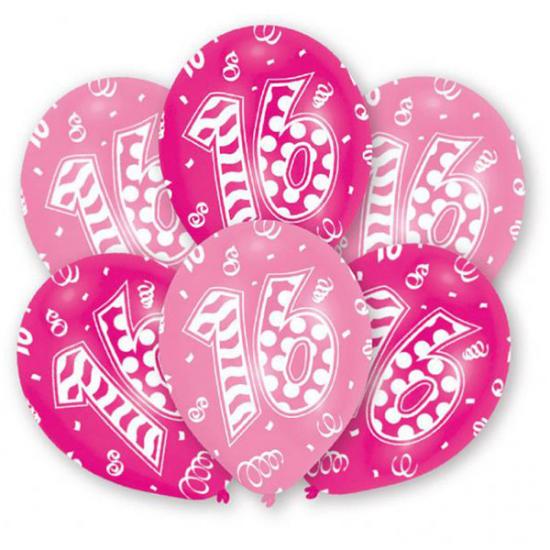 Luftballon "16. Geburtstag" pink, 6 Stück 
