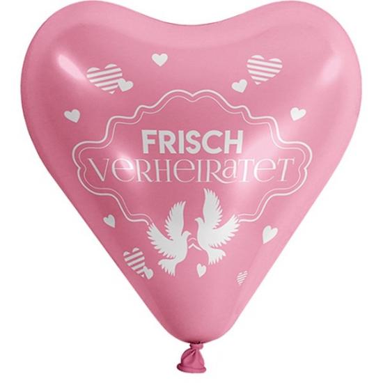 Herzballon "Frisch Verheiratet" rosa, 30cm 